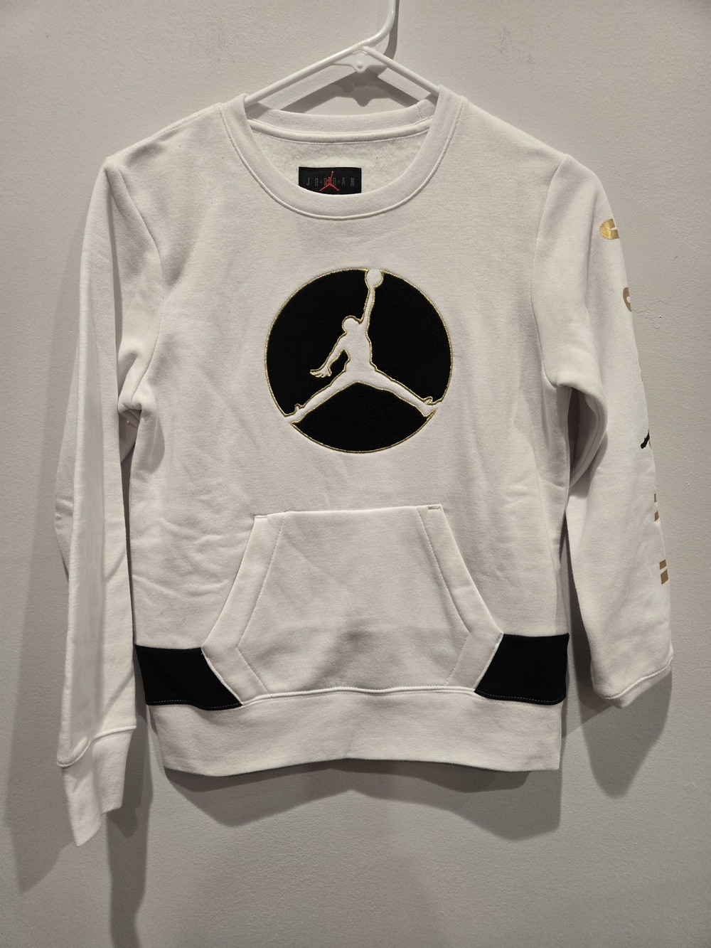 Jordan Men’s White Pullover Sweatshirt with Black & Gold Logo